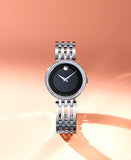 Buy Shop Movado Esperanza 63 Diamonds Black Dial Silver Steel Strap Watch For Women - 0607052 USA Online