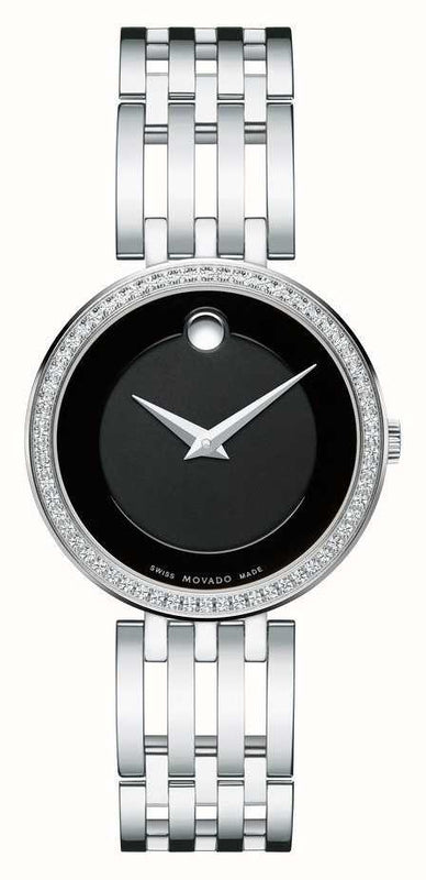 Buy Shop Movado Esperanza 63 Diamonds Black Dial Silver Steel Strap Watch For Women - 0607052 USA Online