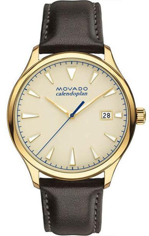 Buy Shop Movado Heritage Calendoplan Beige Dial Brown Leather Strap Watch for Men - 3650003 USA Online