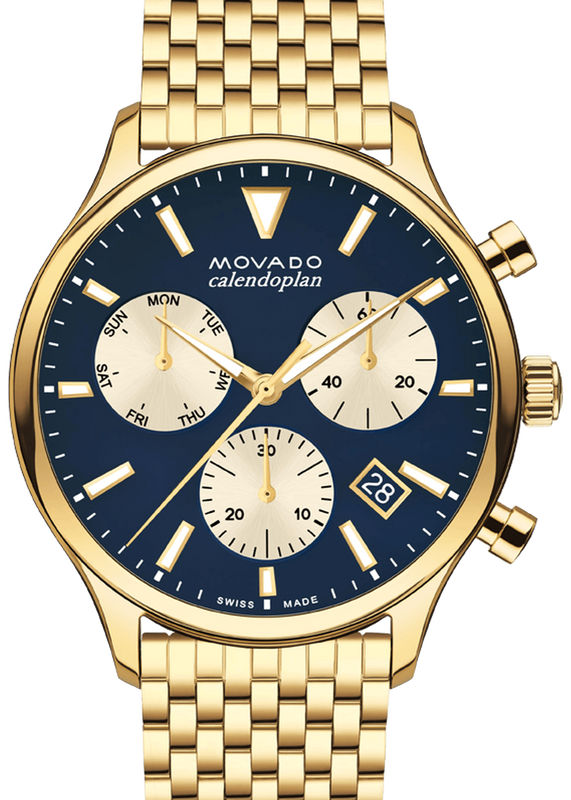 Buy Shop Movado Heritage Calendoplan Blue Dial Gold Steel Strap Watch for Men - 3650015 USA Online
