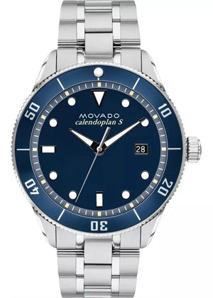 Buy Shop Movado Heritage Calendoplan Blue Dial Silver Steel Strap Watch For Men - 3650094 USA Online