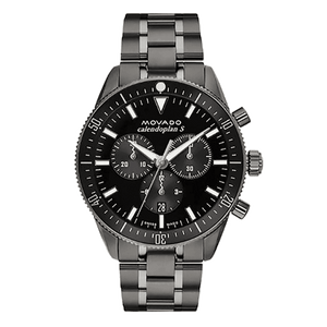 Buy Shop Movado Heritage Calendoplan Chronograph Black Dial Black Steel Strap Watch For Men - 3650125 USA Online