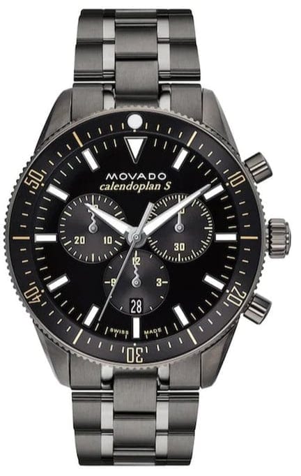 Buy Shop Movado Heritage Calendoplan Chronograph Black Dial Black Steel Strap Watch For Men - 3650125 USA Online