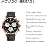 Buy Shop Movado Heritage Calendoplan Chronograph Black Dial Brown Leather Strap Watch for Men - 3650021 USA Online