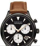 Buy Shop Movado Heritage Calendoplan Chronograph Black Dial Brown Leather Strap Watch for Men - 3650022 USA Online