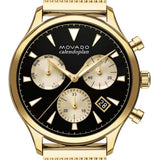 Buy Shop Movado Heritage Calendoplan Chronograph Black Dial Gold Mesh Strap Watch for Men - 3650098 USA Online