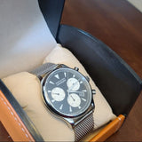 Buy Shop Movado Heritage Calendoplan Chronograph Black Dial Silver Mesh Strap Watch for Men - 3650097 USA Online