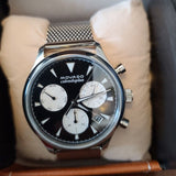 Buy Shop Movado Heritage Calendoplan Chronograph Black Dial Silver Mesh Strap Watch for Men - 3650097 USA Online