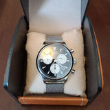 Buy Shop Movado Heritage Calendoplan Chronograph Black Dial Silver Mesh Strap Watch for Men - 3650097 USA Online