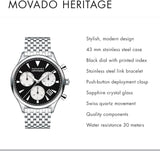 Buy Shop Movado Heritage Calendoplan Chronograph Black Dial Silver Steel Strap Watch for Men - 3650014 USA Online