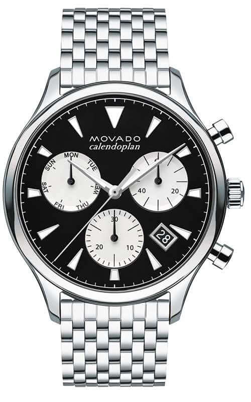 Buy Shop Movado Heritage Calendoplan Chronograph Black Dial Silver Steel Strap Watch for Men - 3650014 USA Online