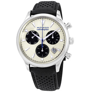 Buy Shop Movado Heritage Calendoplan Chronograph Silver Dial Black Leather Strap Watch for Men - 3650024 USA Online