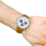 Buy Shop Movado Heritage Calendoplan Chronograph White Dial Brown Leather Strap Watch for Men - 3650008 USA Online