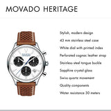 Buy Shop Movado Heritage Calendoplan Chronograph White Dial Brown Leather Strap Watch for Men - 3650008 USA Online