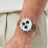 Buy Shop Movado Heritage Calendoplan Chronograph White Dial Brown Leather Strap Watch for Men - 3650008 USA Online