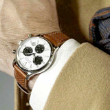 Buy Shop Movado Heritage Calendoplan Chronograph White Dial Brown Leather Strap Watch for Men - 3650008 USA Online