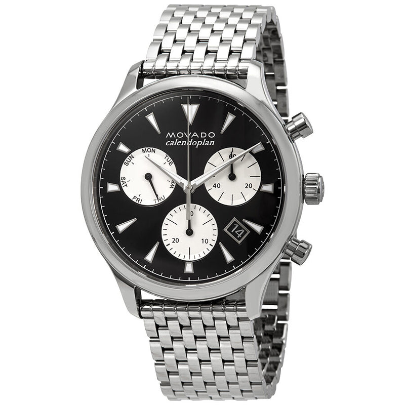 Buy Shop Movado Heritage Calendoplan Chronograph Black Dial Silver Steel Strap Watch for Men - 3650014 USA Online