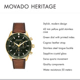 Buy Shop Movado Heritage Chronograph Green Dial Brown Leather Strap Watch For Men - 3650062 USA Online