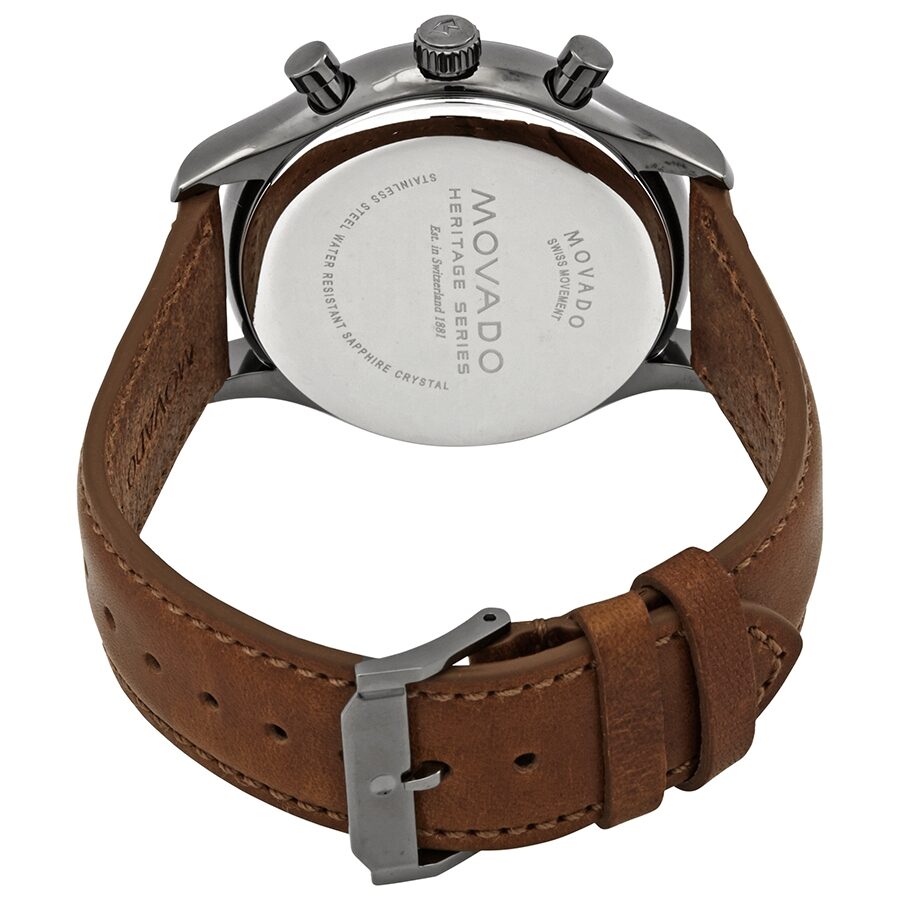 Buy Shop Movado Heritage Calendoplan Chronograph Black Dial Brown Leather Strap Watch for Men - 3650022 USA Online