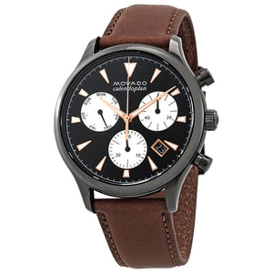 Buy Shop Movado Heritage Calendoplan Chronograph Black Dial Brown Leather Strap Watch for Men - 3650022 USA Online