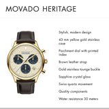 Buy Shop Movado Heritage Chronograph White Black Leather Strap Watch for Men - 3650007 USA Online