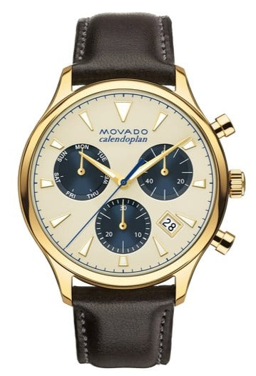 Buy Shop Movado Heritage Chronograph White Black Leather Strap Watch for Men - 3650007 USA Online