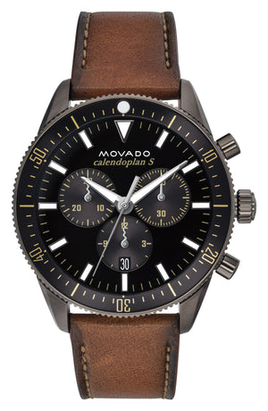 Buy Shop Movado Heritage Series 29mm Calendoplan Chronograph Black Dial Brown Leather Strap Watch For Men - 3650060 USA Online