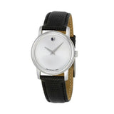 Movado Museum Silver Dial Black Leather Strap Watch For Women - 2100003