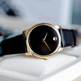 Buy Shop Movado Museum Black Dial Black Leather Strap Watch For Men - 0607014 USA Online