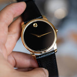 Buy Shop Movado Museum Black Dial Black Leather Strap Watch For Men - 0607014 USA Online