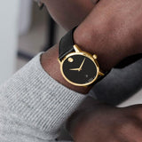 Buy Shop Movado Museum Black Dial Black Leather Strap Watch For Men - 2100005 USA Online