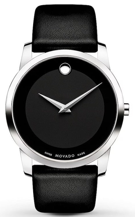 Buy Shop Movado Museum Black Dial Black Leather Strap Watch For Men - 606502 USA Online