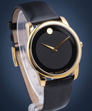 Buy Shop Movado Museum Black Dial Black Leather Strap Watch For Men - 606876 USA Online