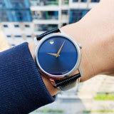 Buy Shop Movado Museum Blue Dial Black Leather Strap Watch For Men - 2100009 USA Online