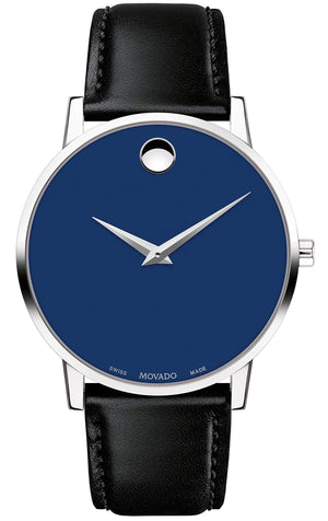 Buy Shop Movado Museum Blue Dial Black Leather Strap Watch For Men - 2100009 USA Online