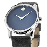 Buy Shop Movado Museum Blue Dial Black Leather Strap Watch For Men - 607013 USA Online