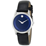 Buy Shop Movado Museum Blue Dial Black Leather Strap Watch For Women - 0606611 USA Online