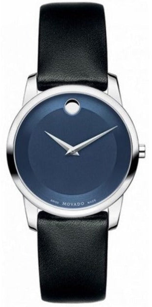 Buy Shop Movado Museum Blue Dial Black Leather Strap Watch For Women - 0606611 USA Online