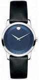 Buy Shop Movado Museum Blue Dial Black Leather Strap Watch For Women - 0606611 USA Online