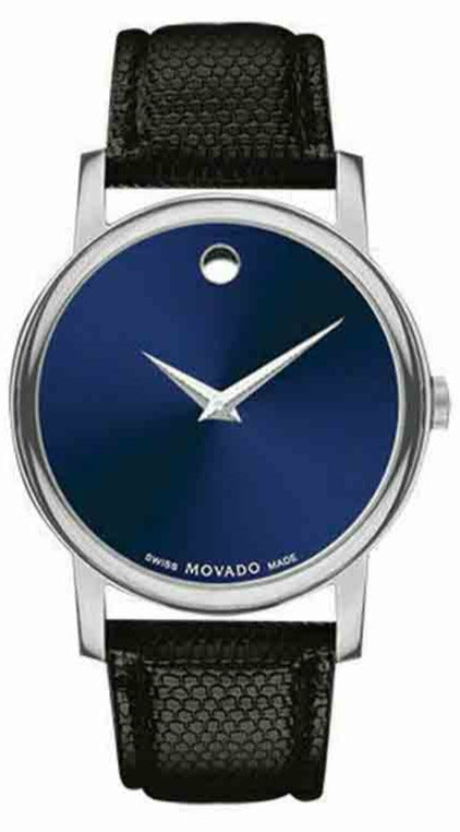 Buy Shop Movado Museum Blue Dial Black Leather Strap Watch For Women - 2100010 USA Online