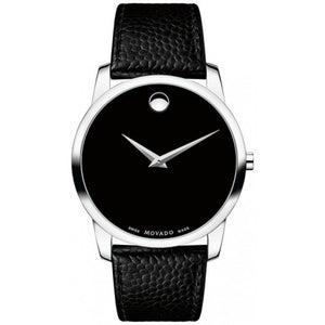 Buy Shop Movado Museum Black Dial Black Leather Strap Watch For Men - 607012 USA Online