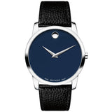 Buy Shop Movado Museum Blue Dial Black Leather Strap Watch For Men - 607013 USA Online