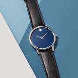 Buy Shop Movado Museum Classic Blue Dial Black Leather Strap Watch for Men - 0607197 USA Online