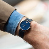 Buy Shop Movado Museum Classic Blue Dial Black Leather Strap Watch for Men - 0607197 USA Online