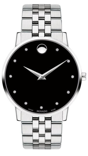 Buy Shop Movado Museum Classic Diamonds Black Dial Silver Steel Strap Watch for Men - 0607201 USA Online