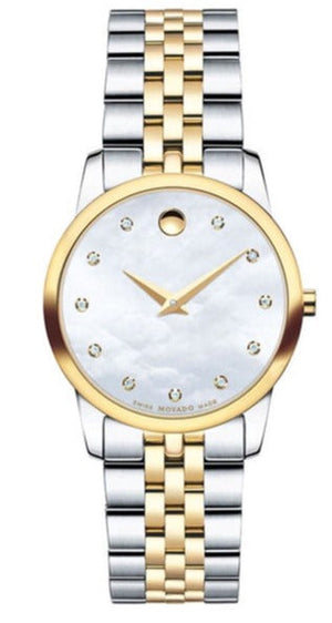 Buy Shop Movado Museum Classic Diamonds Mother of Pearl Dial Two Tone Steel Strap Watch For Women - 0606613 USA Online