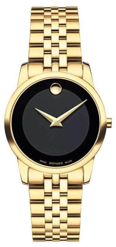 Buy Shop Movado Museum Classic Quartz Black Dial Gold Steel Strap Watch For Women - 0607005 USA Online