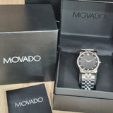 Buy Shop Movado Museum Diamonds Black Dial Silver Steel Strap Watch For Men - 606878 USA Online
