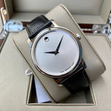 Buy Shop Movado Museum Quartz Silver Dial Black Leather Strap Watch For Men - 2100001 USA Online