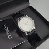Buy Shop Movado Museum Quartz Silver Dial Black Leather Strap Watch For Men - 2100001 USA Online